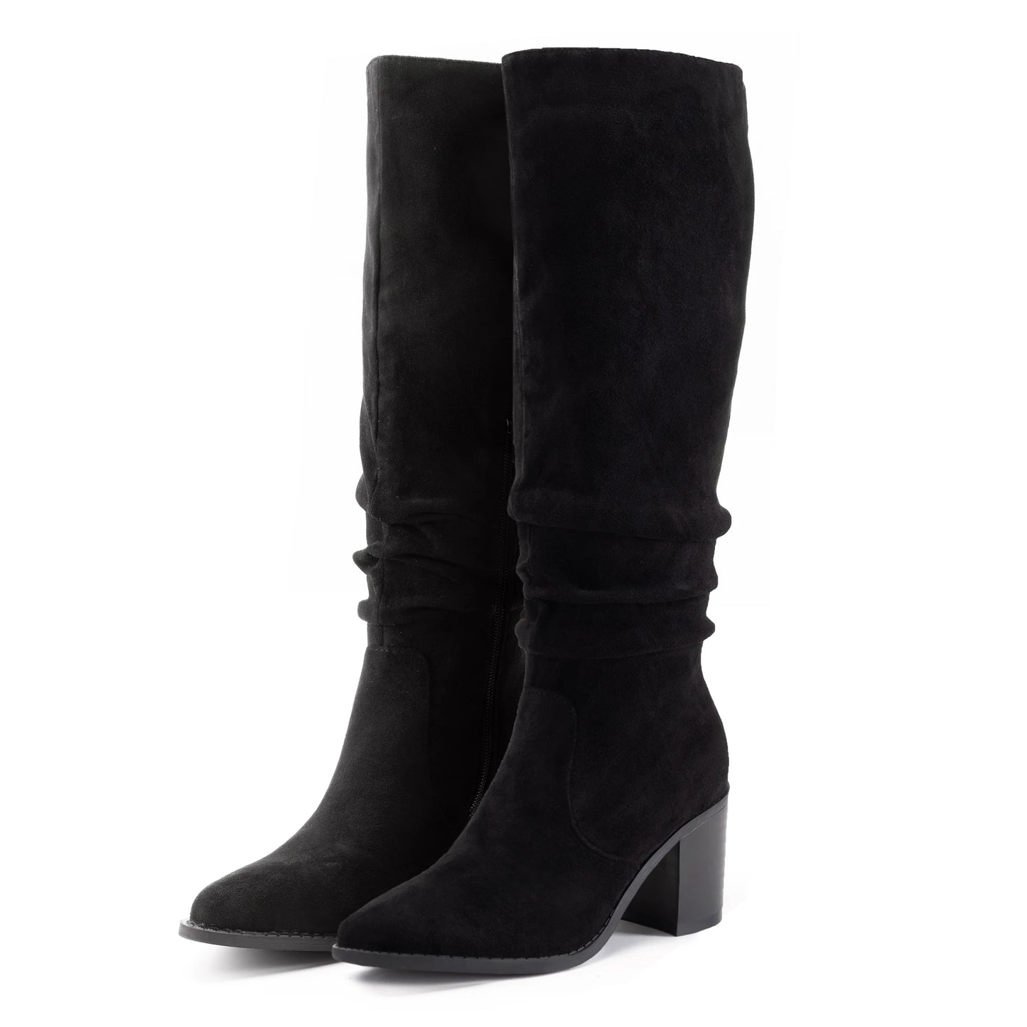 Women’s Knee-High Suede Boots – Chunky Heel & Side Zipper
