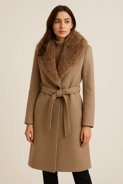 SUEVA™ Luxury Wool Blend Coat with Detachable Fur Collar