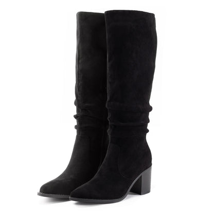 Women’s Knee-High Suede Boots – Chunky Heel & Side Zipper