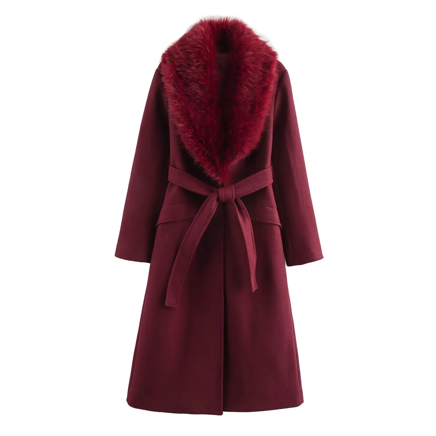 SUEVA™ Luxury Wool Blend Coat with Detachable Fur Collar