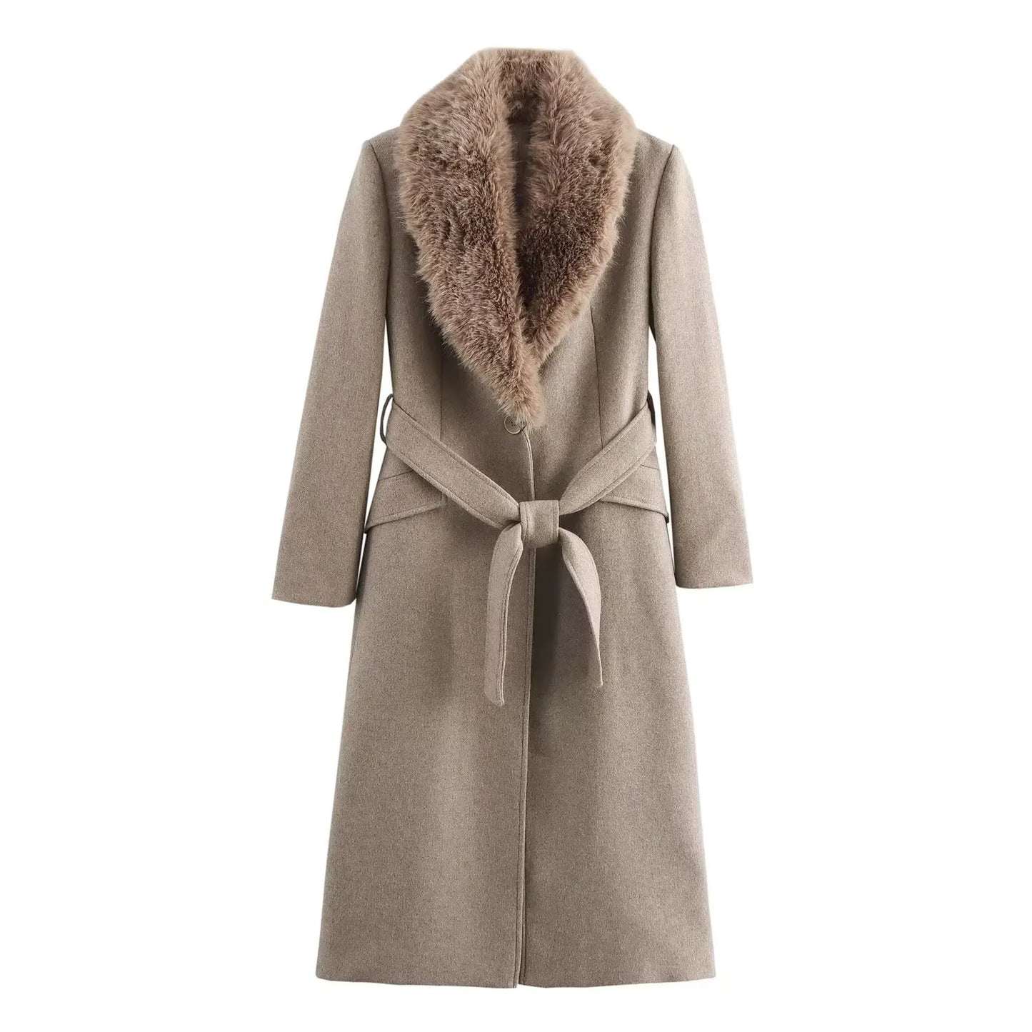 SUEVA™ Luxury Wool Blend Coat with Detachable Fur Collar