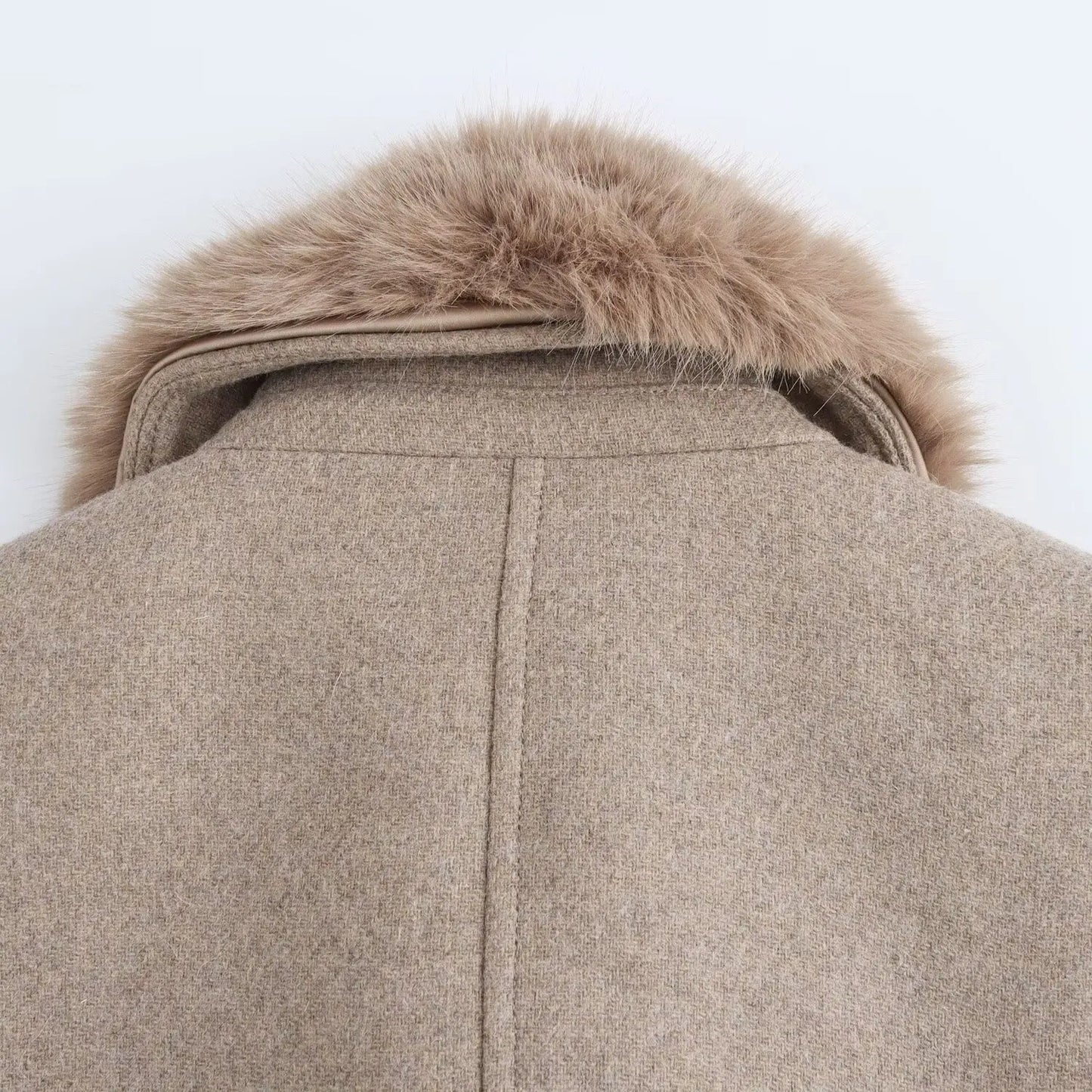 SUEVA™ Luxury Wool Blend Coat with Detachable Fur Collar