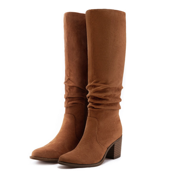 Women’s Knee-High Suede Boots – Chunky Heel & Side Zipper