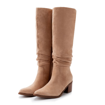 Women’s Knee-High Suede Boots – Chunky Heel & Side Zipper