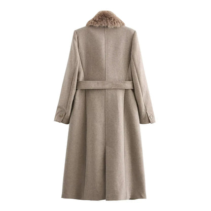 SUEVA™ Luxury Wool Blend Coat with Detachable Fur Collar