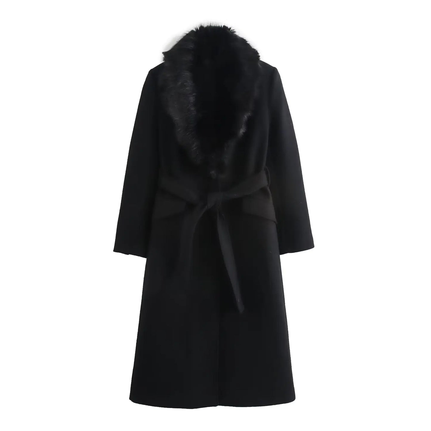 SUEVA™ Luxury Wool Blend Coat with Detachable Fur Collar
