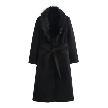 SUEVA™ Luxury Wool Blend Coat with Detachable Fur Collar