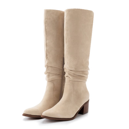 Women’s Knee-High Suede Boots – Chunky Heel & Side Zipper